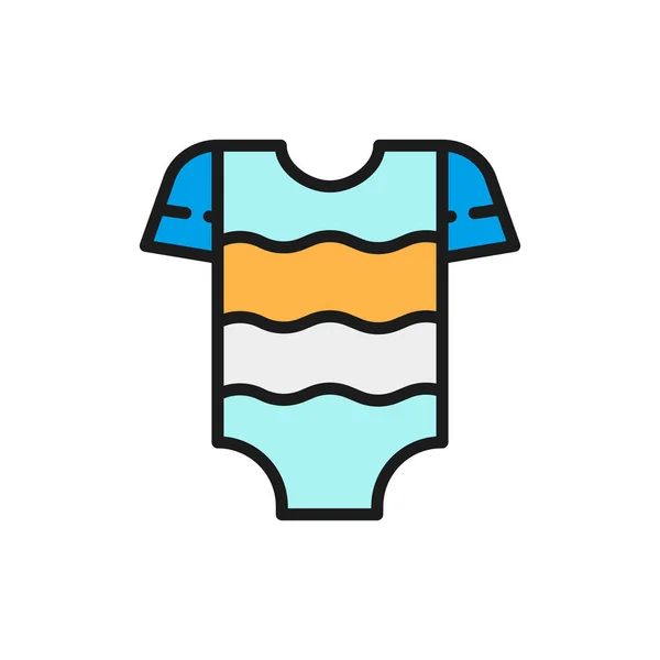 Vestiti per bambini, body per bambini, indumento per l'icona della linea di colori piatta per neonati . — Vettoriale Stock
