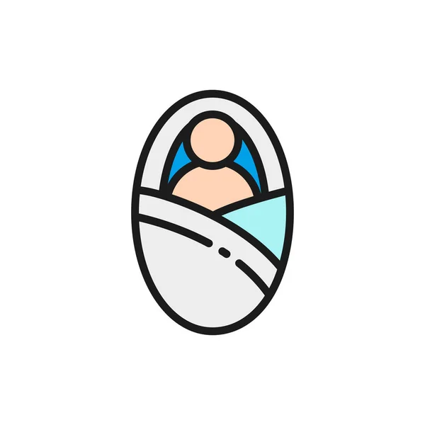 Vecteur nouveau-né dans l'enveloppe bébé icône de ligne de couleur plate . — Image vectorielle