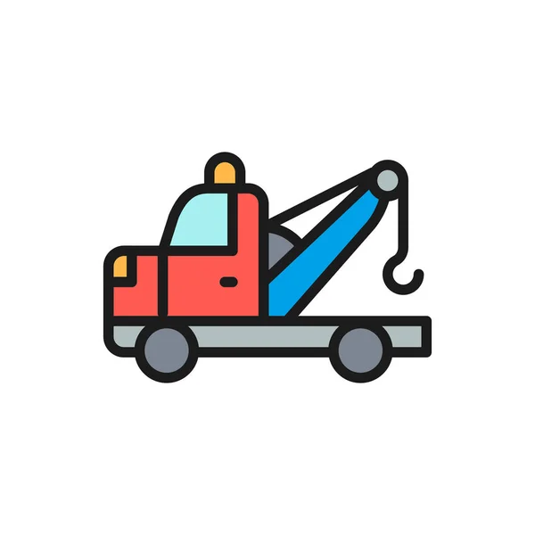 Camion de remorquage icône de ligne de couleur plate. Isolé sur fond blanc — Image vectorielle