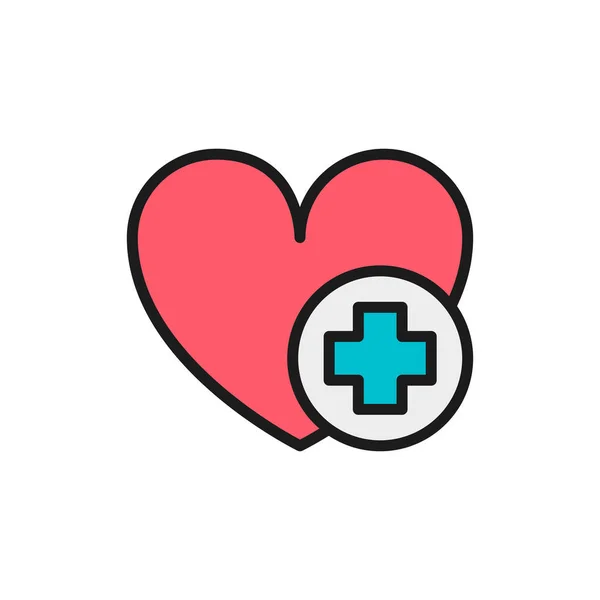 First aid for heart attack flat color line icon. — Stock Vector