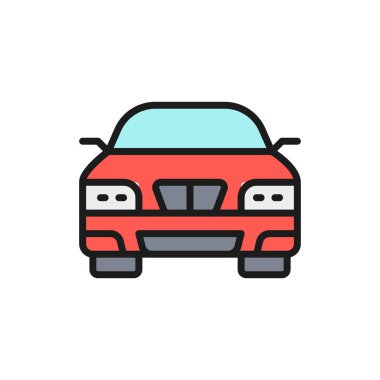 Araba, otomobil, düz renkli taşıma simgesi. Beyaz arkaplanda izole