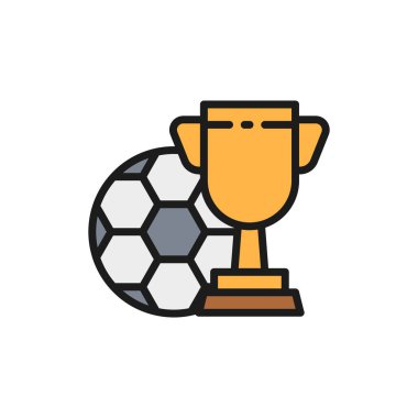 Kupa kupası düz çizgi ikonlu futbol topu.