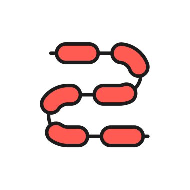 Bavyera sosisleri düz renkli çizgi ikonu. Beyaz arkaplanda izole