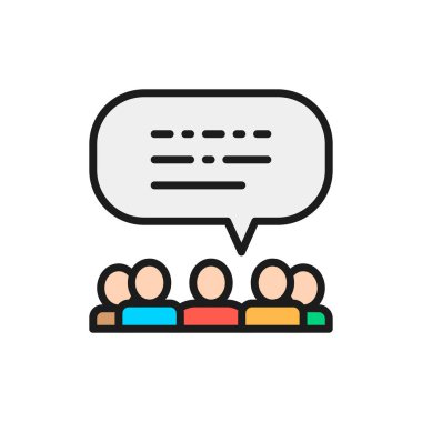 Konuşma baloncukları, geri bildirim, insanların görüşleri, renk çizgisi simgesini gözden geçirenler