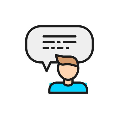 Adamdan geri bildirim, konuşma balonu düz renk çizgisi simgesi.