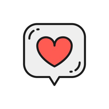 Konuşma balonunda kalp, pozitif geri besleme düz çizgi simgesi gibi.