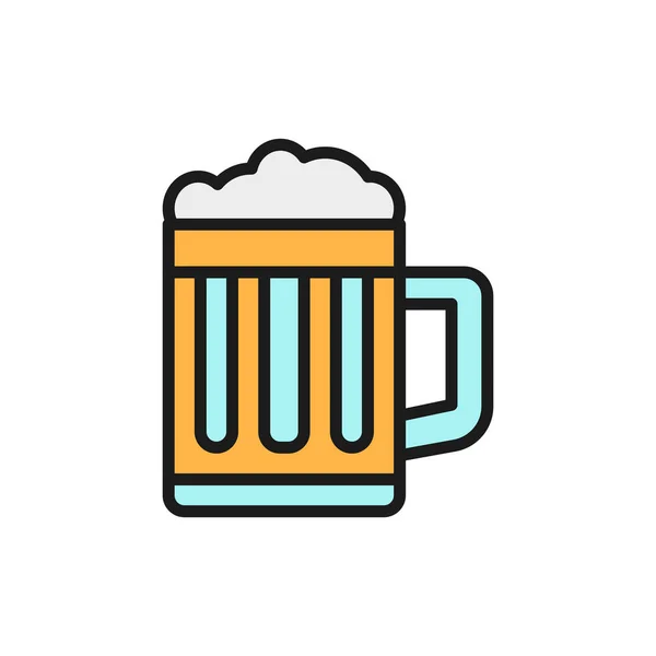 Caneca de cerveja, copo de cerveja ícone de linha de cor plana . —  Vetores de Stock
