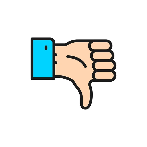 Negative feedback, thumb down, dislike flat color line icon. — Stock Vector