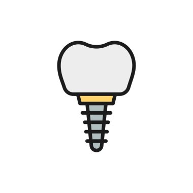 Vektör diş implantı, diş kaplaması düz çizgi simgesi.