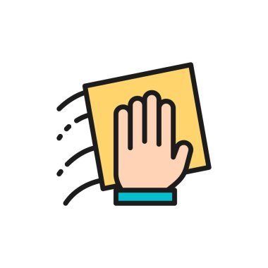 Bir bez parçası ile el, düz çizgi simgesi temizleme.