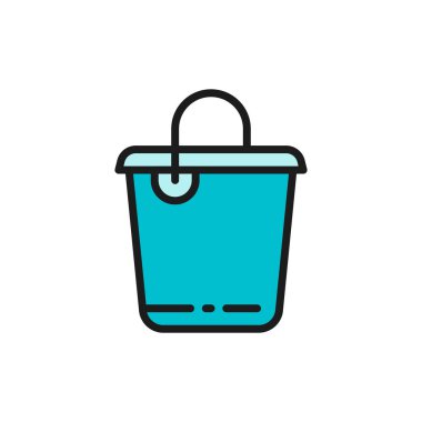 Vektör temizleme kovası, plastik kabın düz renk çizgisi simgesi.