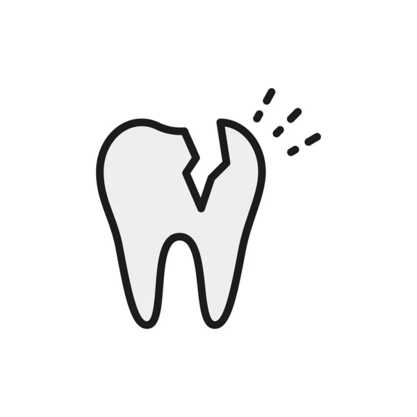 Vector broken tooth, dental problem flat color line icon. — Stock Vector