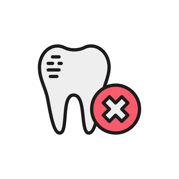 Damaged tooth enamel, dental broken flat color line icon. — Stock Vector