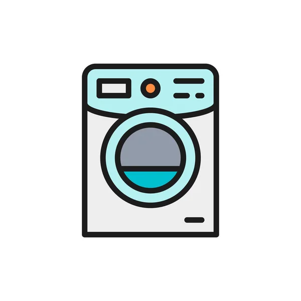 Lavadora, lavadora plana icono de la línea de color. Aislado sobre fondo blanco — Vector de stock