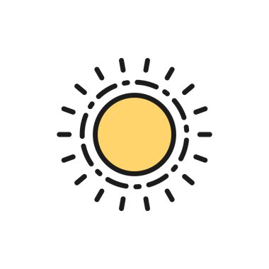 Güneş, sıcaklık, yaz düz renk çizgisi ikonu. Beyaz arkaplanda izole