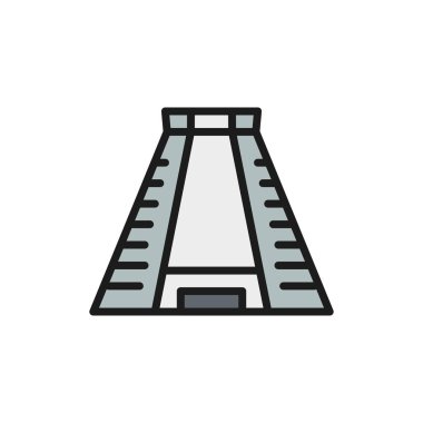 Chichen Itza, antik Maya piramidi düz renk çizgisi simgesi.