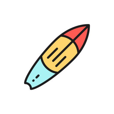 Sörf tahtası, sörf, düz renk çizgisi ikonu. Beyaz arkaplanda izole