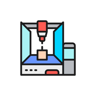 Profesyonel 3D yazıcı, 3 boyutlu model düz çizgi simgesi.