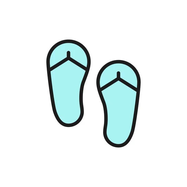Tongs vectorielles, chaussures d'été icône de ligne de couleur plate . — Image vectorielle