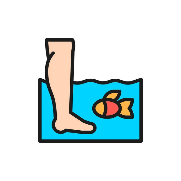 Garra Ruf massage des poissons, poisson spa pédicure ligne de couleur plate icône . — Image vectorielle