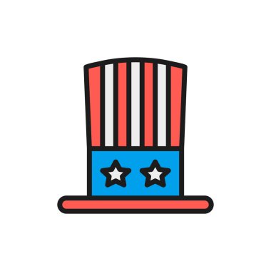 Sam Amca, düz renkli şapka ikonu. Beyaz arkaplanda izole