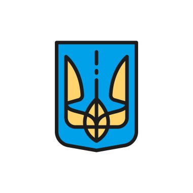 Ukrayna amblemi, üç dişli mızrak, armanın düz renk çizgisi simgesi.