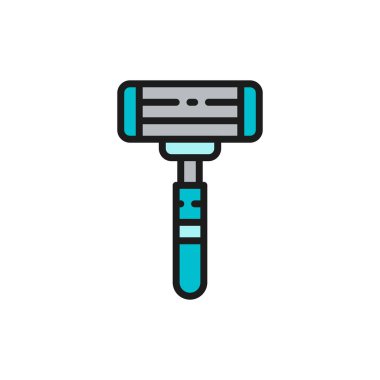 Tek kullanımlık tıraş makinesi düz renk çizgisi simgesi. Beyaz arkaplanda izole