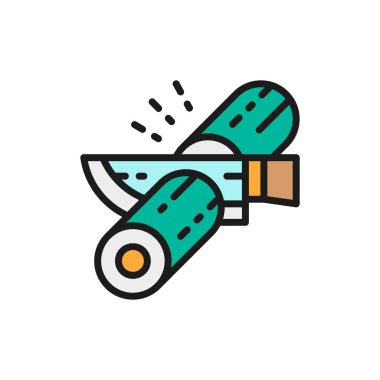 Vektör kesme ruloları, Japon mutfağı düz renk çizgisi simgesi.