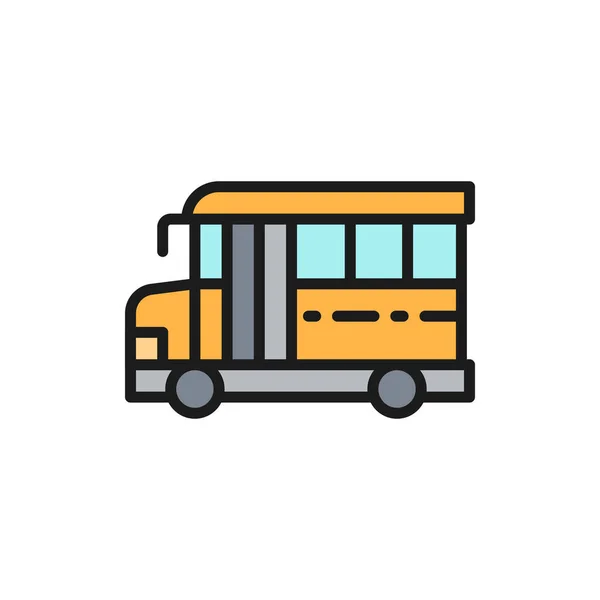 Americký školní autobus, vzdělávání doprava ploché barevné linie ikona. — Stockový vektor