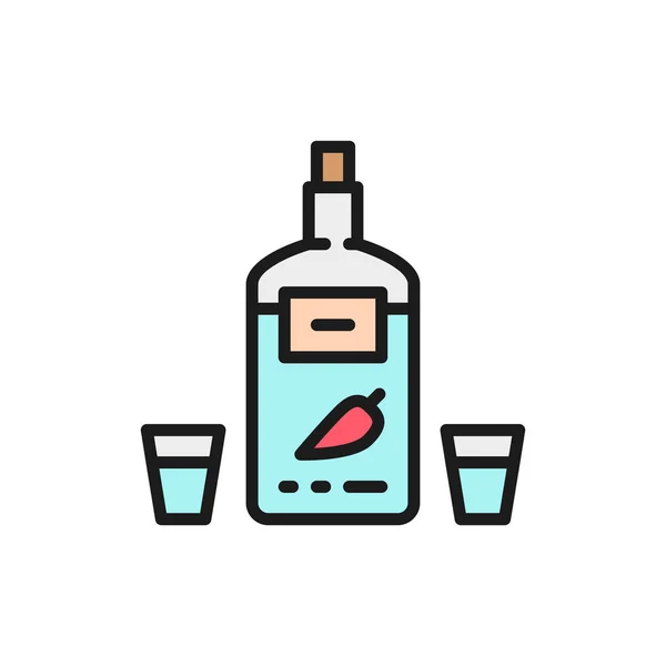 Vodka borssal, ukrán nemzeti alkohol lapos színes vonal ikon. — Stock Vector