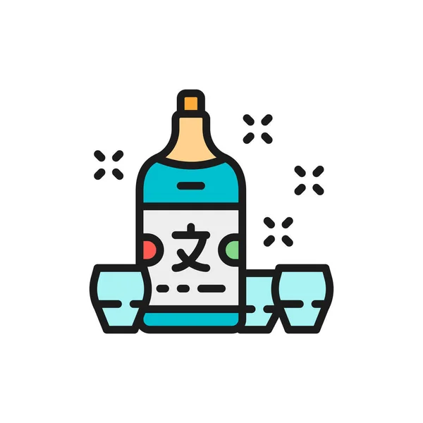 Sake japonés, alcohol icono de línea de color plano. Aislado sobre fondo blanco — Vector de stock