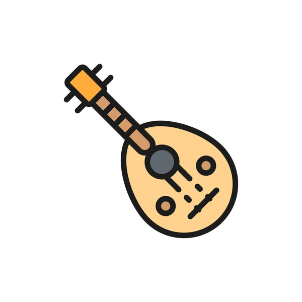 Oud, arabisches traditionelles Musikinstrument mit flacher Farblinie. — Stockvektor