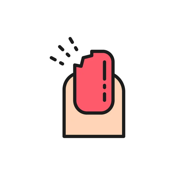 Vector broken nail, manicure salon flat color line icon. — Stock Vector