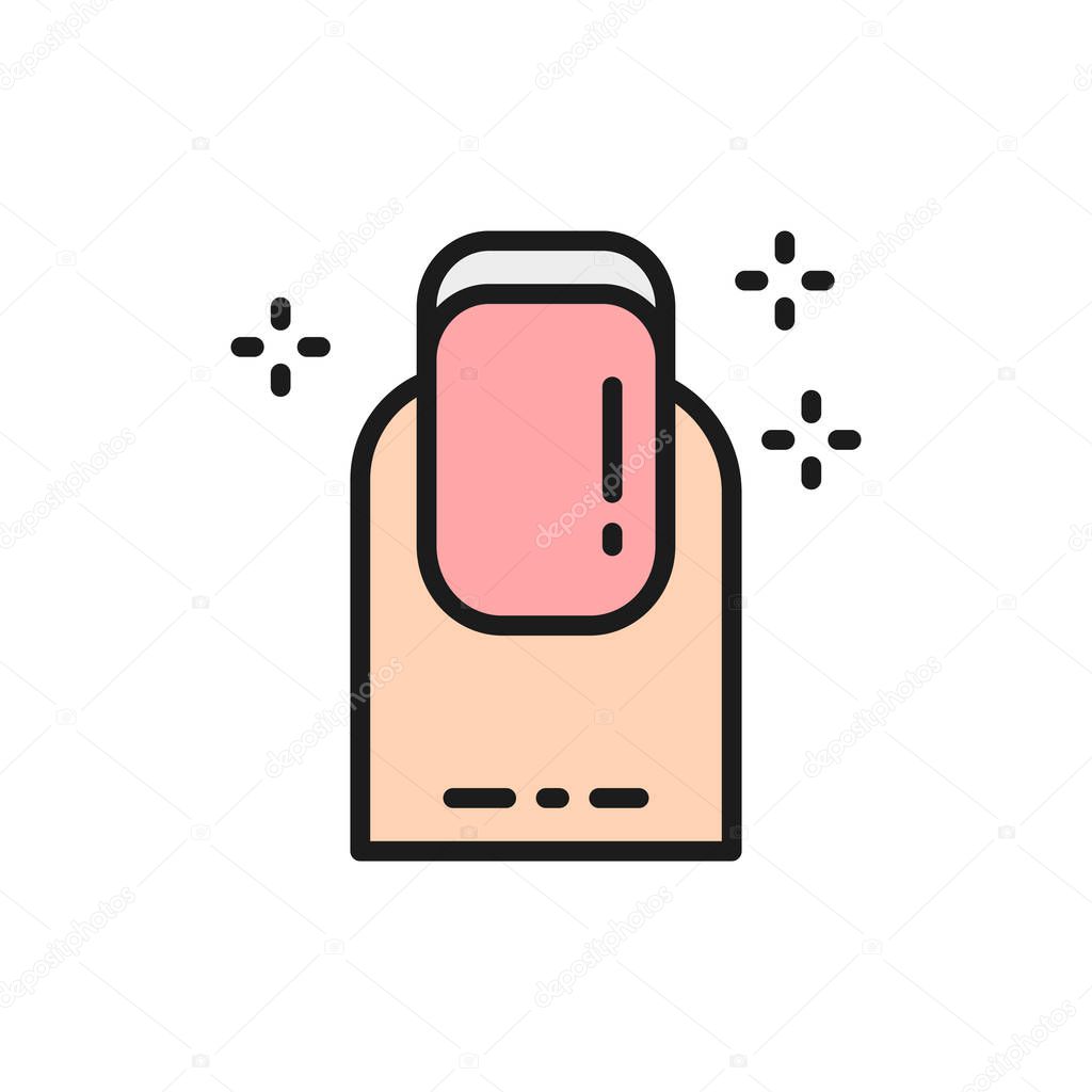 Vector french manicure, square nail flat color line icon.