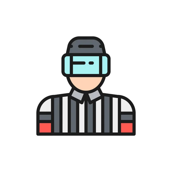 Vector hockey judge, referee, arbiter flat color line icon. — Stock Vector