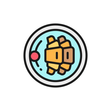 Kruvasanlar tabakta, Fransız kahvaltısı düz çizgi ikonu.