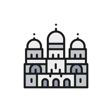 Kutsal Kalp Bazilikası, Paris 'in simgesi, Fransa düz renk çizgisi ikonu.