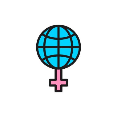 Dünyada feminizm, kadın imzalı düz çizgi simgesi olan dünya.