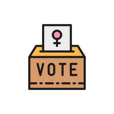 Oy pusulasında kadın işareti, oy veren kadınlar, düz feminizm renk çizgisi simgesi.