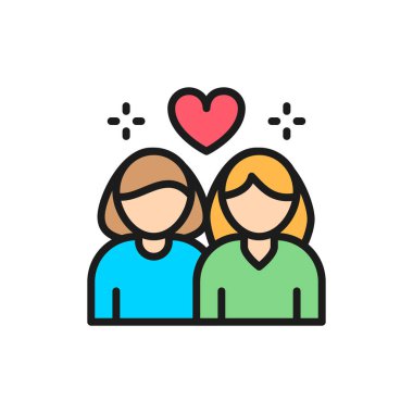 Lezbiyen çift, geleneksel olmayan aşk düz çizgi simgesi.