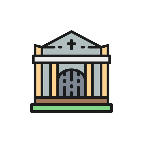 Crypt, tomb house, cemetery, church flat color line icon. — Stock Vector