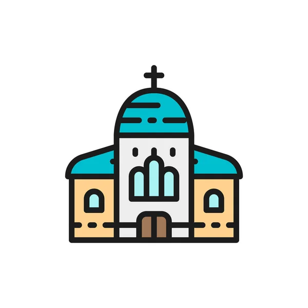 Church, cathedral flat color line icon. Isolated on white background — Stock Vector