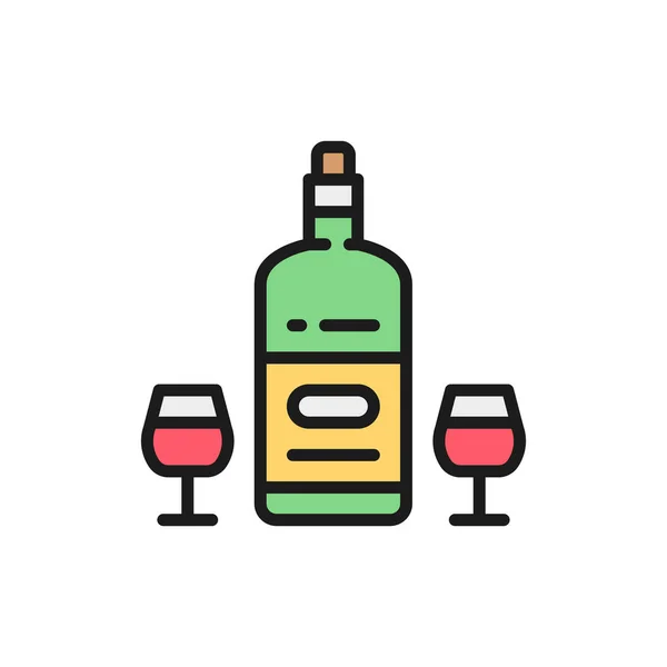 Franse wijn, alcohol, vakantie drinken platte kleur lijn pictogram. — Stockvector