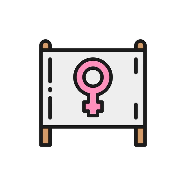 Ženský protest banner, feminismus, dívčí síla ploché barevné čáry ikona. — Stockový vektor