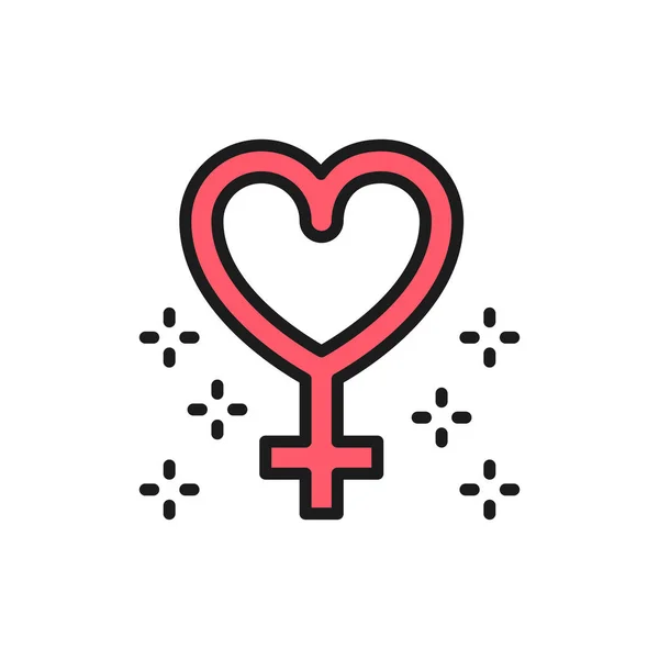 Pohlaví ženský symbol, feminismus, ženy moc ploché barevné čáry ikona. — Stockový vektor