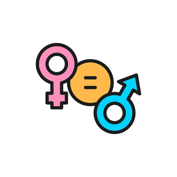 Jämställdhet, kvinnor och män symbol platt färg linje ikon. — Stock vektor