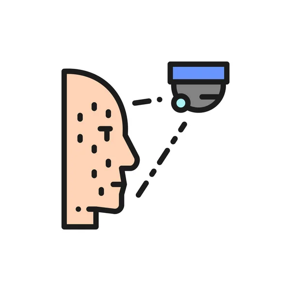 Biometric face verification, face scanning flat color line icon. — 스톡 벡터