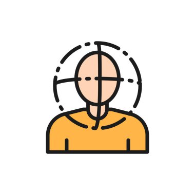 Kişi taraması, yüz doğrulama, 360 derece görünüm düz çizgi simgesi.