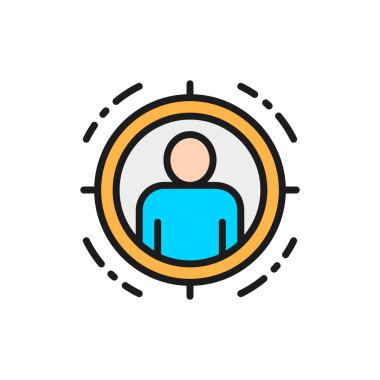 Hedef alanındaki adam, kimlik denetimi düz renk çizgisi simgesi.