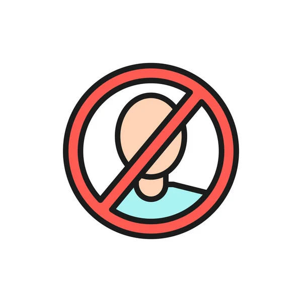 Forbidden sign with man face, no verification, no scanning flat color line icon. — Stock Vector
